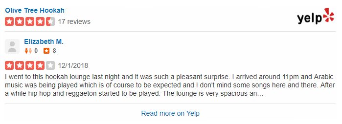 Yelp Review for Olive Tree Hookah Lounge